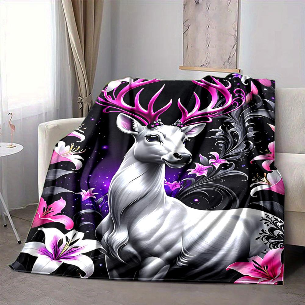 1pc Fantasy Deer Blanket Lightweight Flannel Blanket Throw Blanket For Sofa, Bed, Travel, Camping, Livingroom, Office Yy251015187