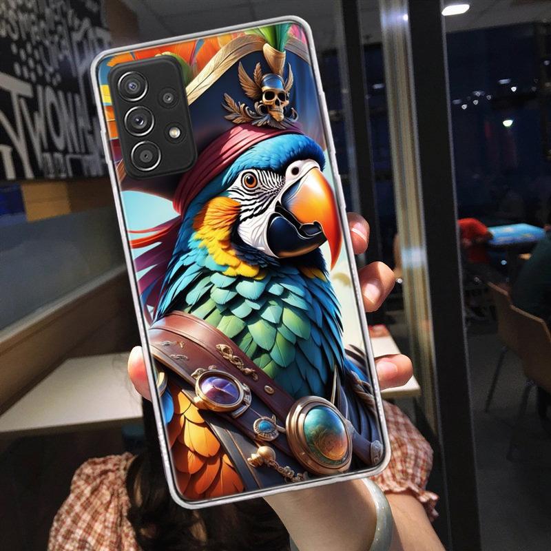Macaw Pirate Phone Case for Samsung A54 A57 A37 A17 A14 A15 A12 A24 A34 A55 A35 A25 A52S A07 A05S A04S A22 A32 A72 Galaxy Note 2
