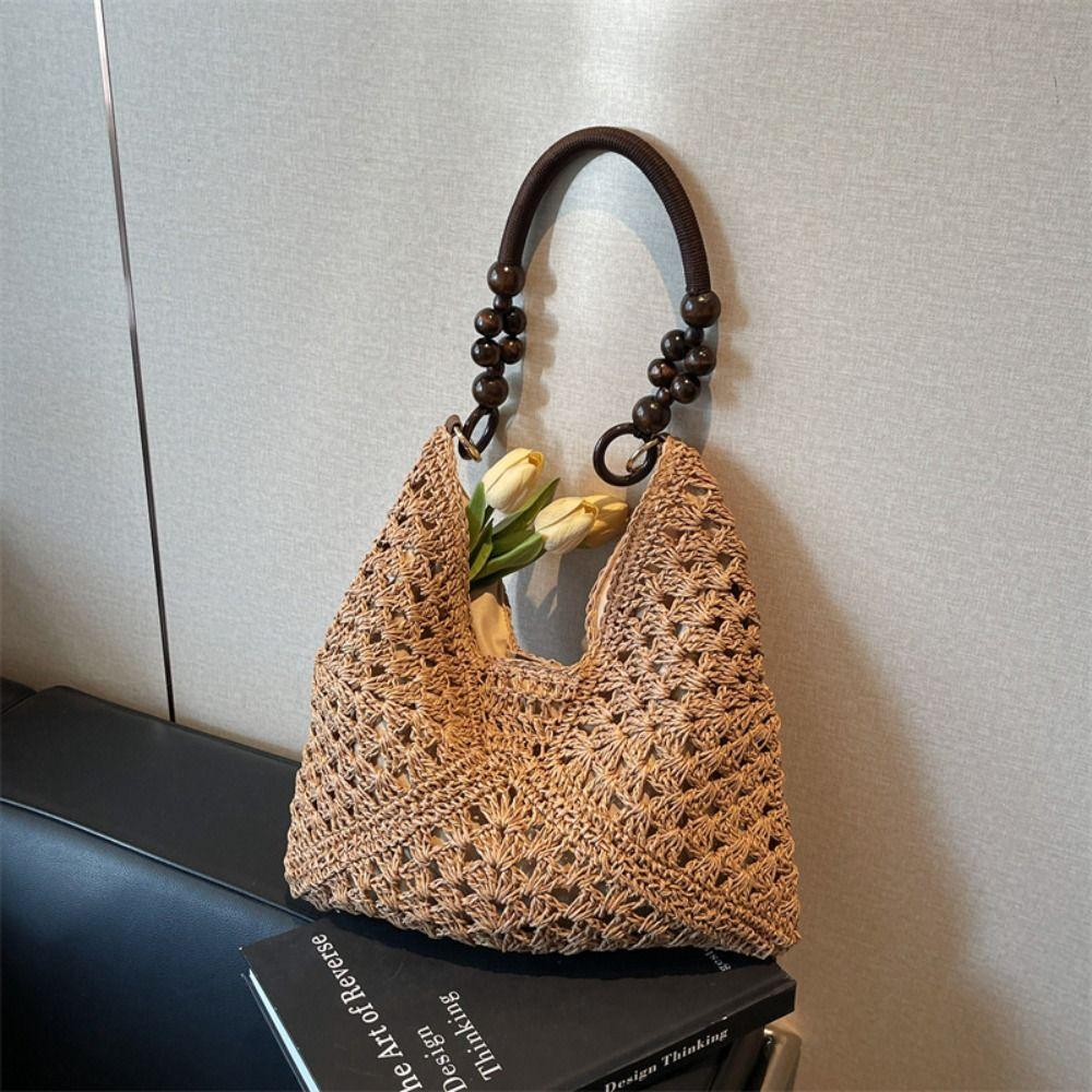 Beach Handbag Straw Woven Bag Hollow Out Hollow Shoulder Bag Trendy Bohemian Beach Bag  Girls