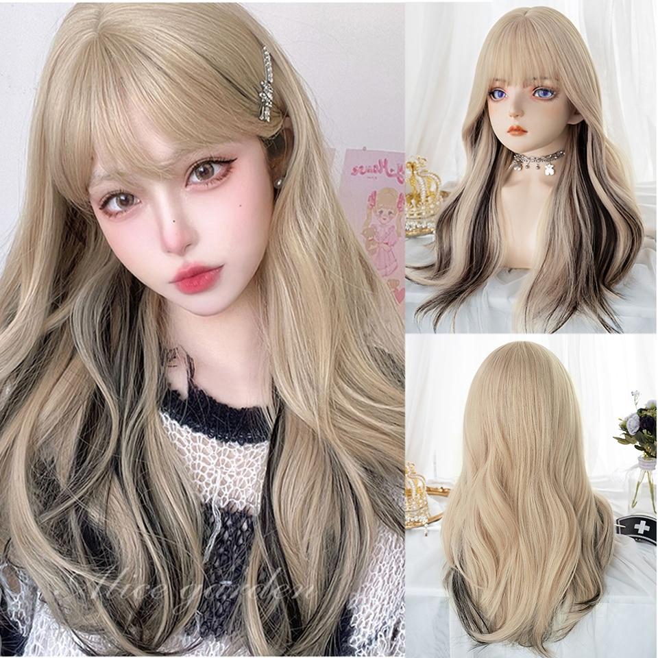 Dlouhá kudrnatá syntetická paruka se středovou ofinou tmavě hnědá paruka z přírodních kudrnatých vlasů ženská Cosplay paruka paruka z tepelně odolných vláken