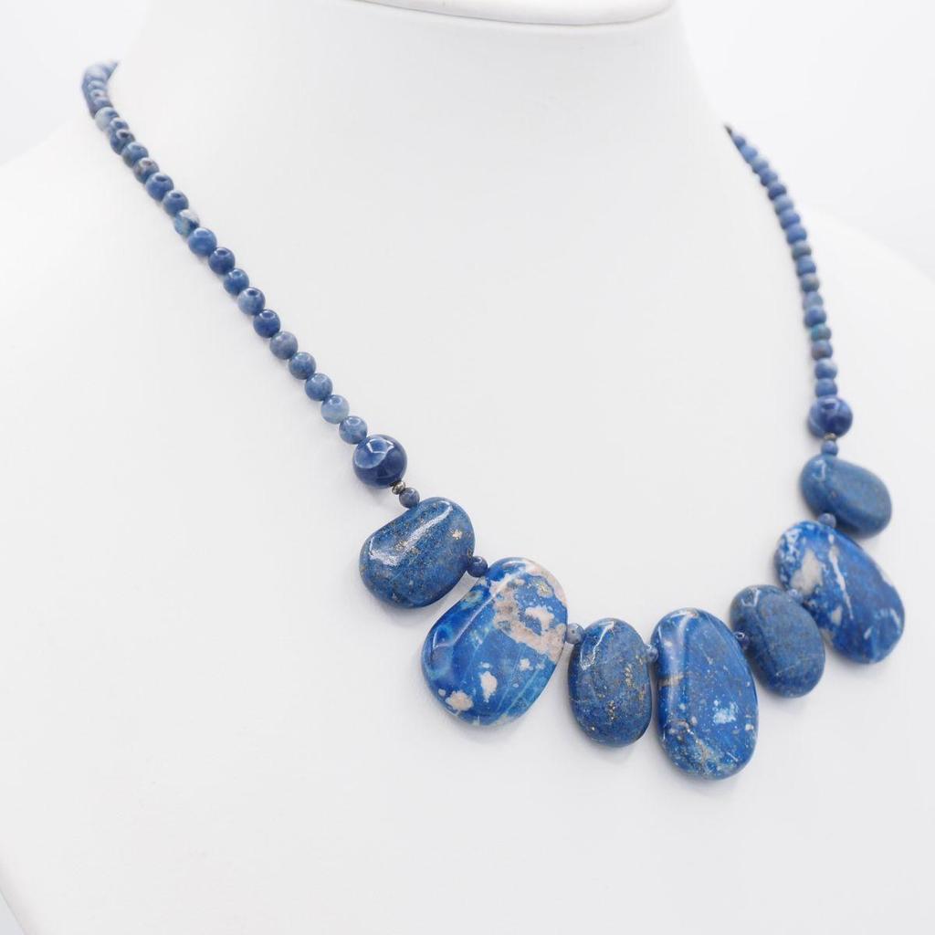 Used X686 Mon Plus Necklace Lapis Lazuli Design Silver Color December Birthstone