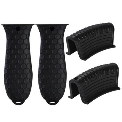 4PCS Silicone Hot Handle Holder and Silicone Auxiliary Handle Holder Iron Pan Handle Covers Pot