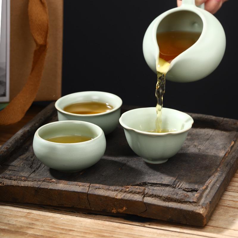 Ru Kiln Master Crackled Porcelain Tea Tasting Cup - Ceramic Kung Fu Tea Set and Business Gift