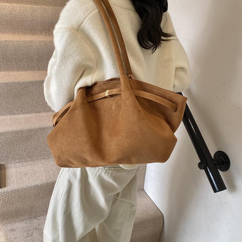 Niche Design Same Style Belt Buckle Handbag Tote Bag Bat Bag Matte Suede Wing Bag