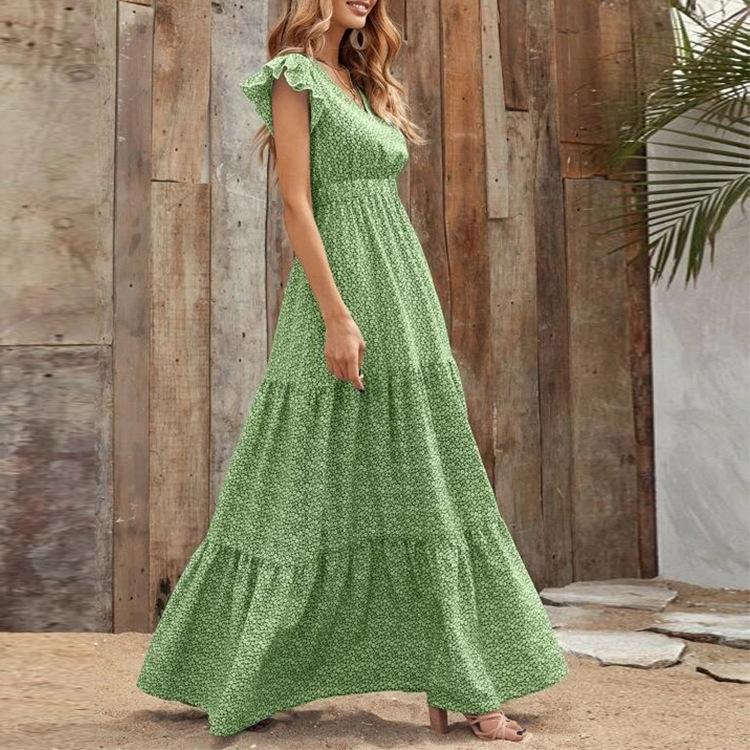 Bohemian Floral Maxi Dress - V-Neck Empire Waist Patchwork