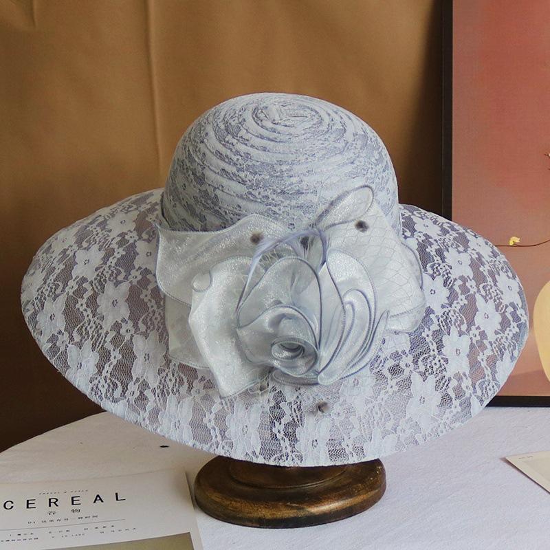 Wind Lace Big Edge Sun Hat Children Summer Elegant Flower Fashion Hepburn Style Sun Hat Sun Protection Beach Hat