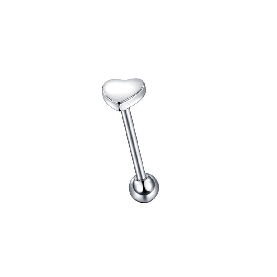 316L Stainless Steel Heart Tongue Ring, Rose Design, 1.6x16mm