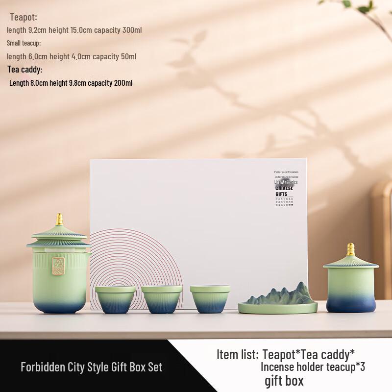 Forbidden City Style Portable Ceramic Travel Tea Set 6-Piece Set with Forbidden City Gift Box