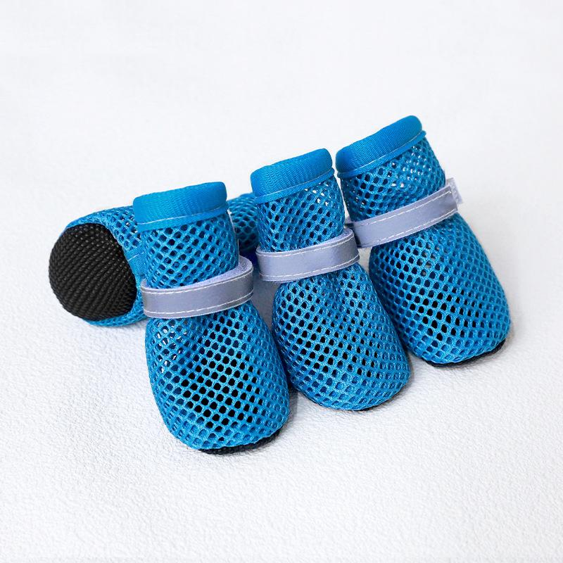4Pcs Summer Cooling Dog Boots for Night Walks Breathable Mesh Dog Shoes with Reflective Straps & Soft Sole for Paw Protection