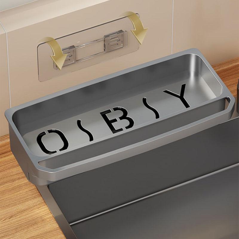 Kitchen Faucet Storage Rack Adjustable Hole-free Drain Rack With Drain Tray Sink Rack Wall-mounted Sponge Storage Shelf