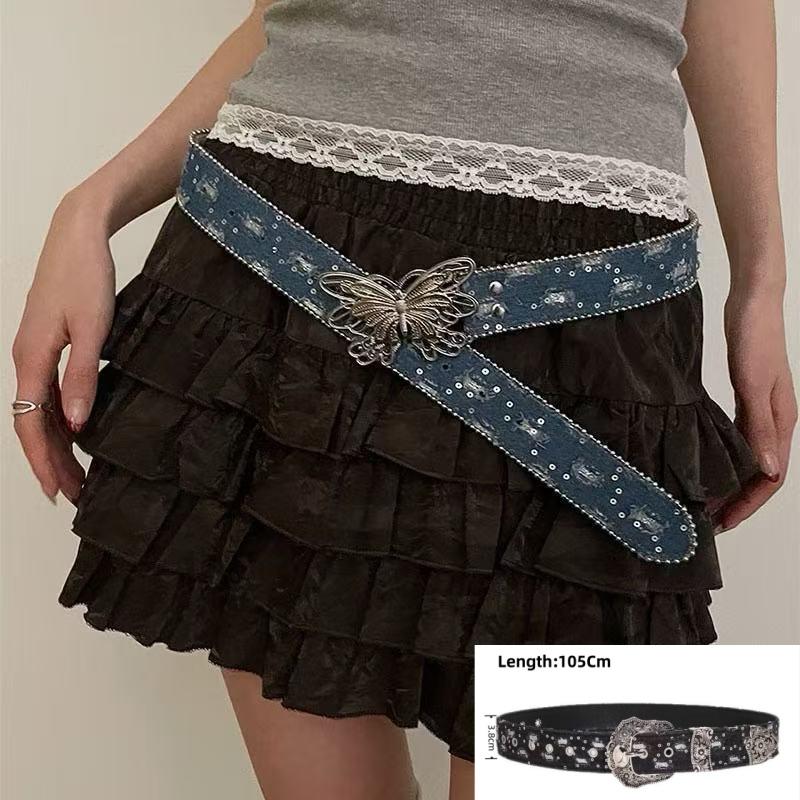Personality Gothic Rhinestone Belts For Women Girl Fashion PU Leather Belts Western Cowboy Y2K Retro Jeans Skirt Decor Waistband