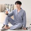 Pajamas Men'S Spring And Autumn Cotton Long Sleeve Autumn Cotton Cardigan Casual Suit Autumn Loungewear