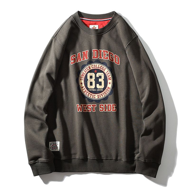 American Retro Trendy Terry Sweatshirt Men s 2024 New Spring and Autumn round Neck Export Export Men Casual Jacket Iron Gray M