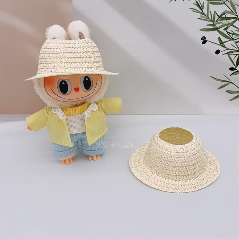 Labubu Hollow Top Open Straw Hat Knitted Hat Party Dress Accessories Rustic Style Labubu Baby Clothes Decoration with