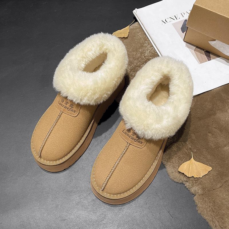

2025 new winter velvet thickened waterproof one-pedal thick-soled handmade snow boots fashionable fluffy cotton shoes for women 35