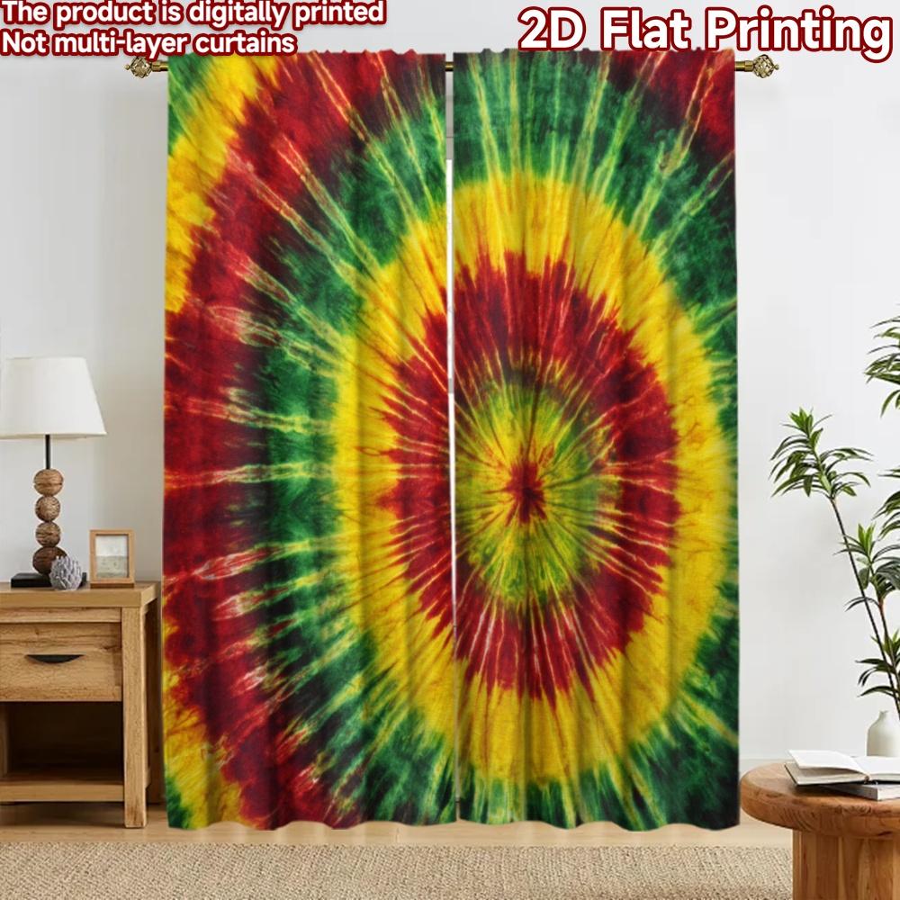 2D flat printing 2pcs Curtain Window Curtains Colorful Spiral Burst Digital Printed Polyester Drapes Family Party Perfect for 60×150cm(23.6×59in)