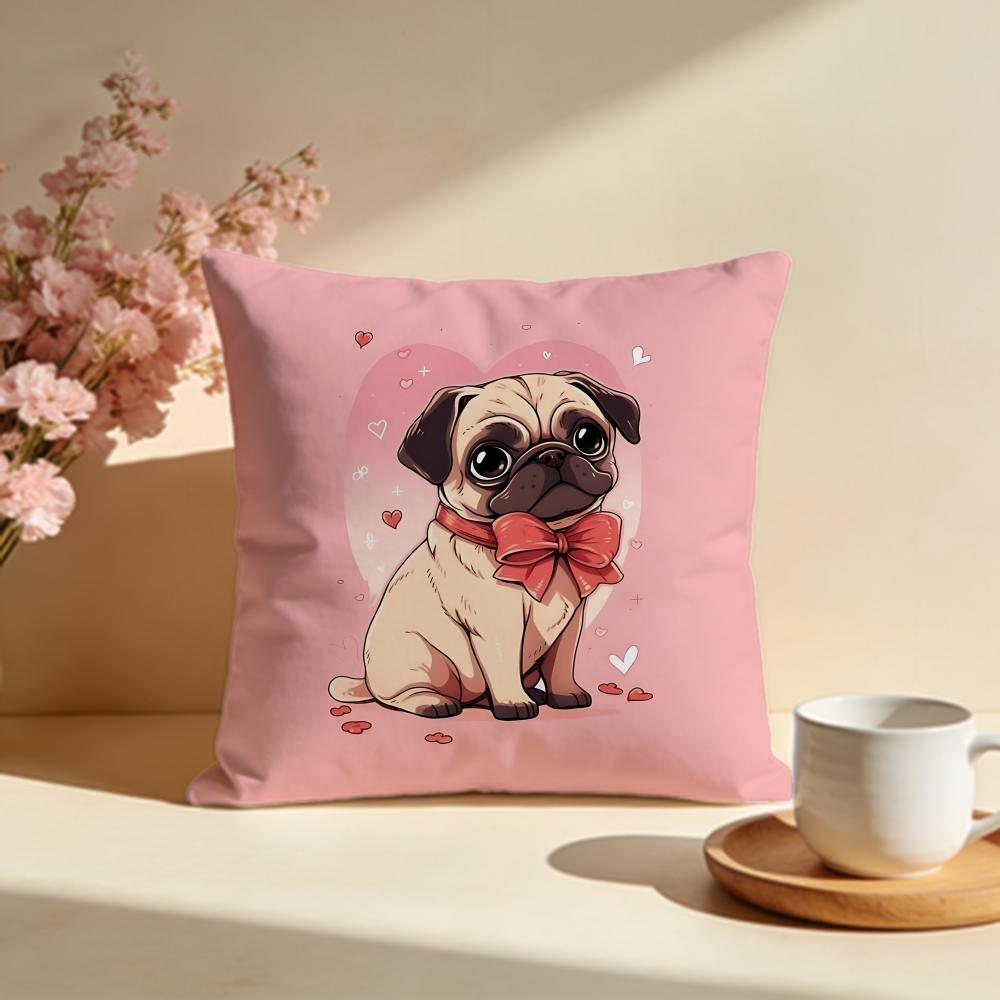 Lovable Sweet Heart Pug Cushion Cover Soft Pillow Cases for Home Bedroom Living Room Sofa