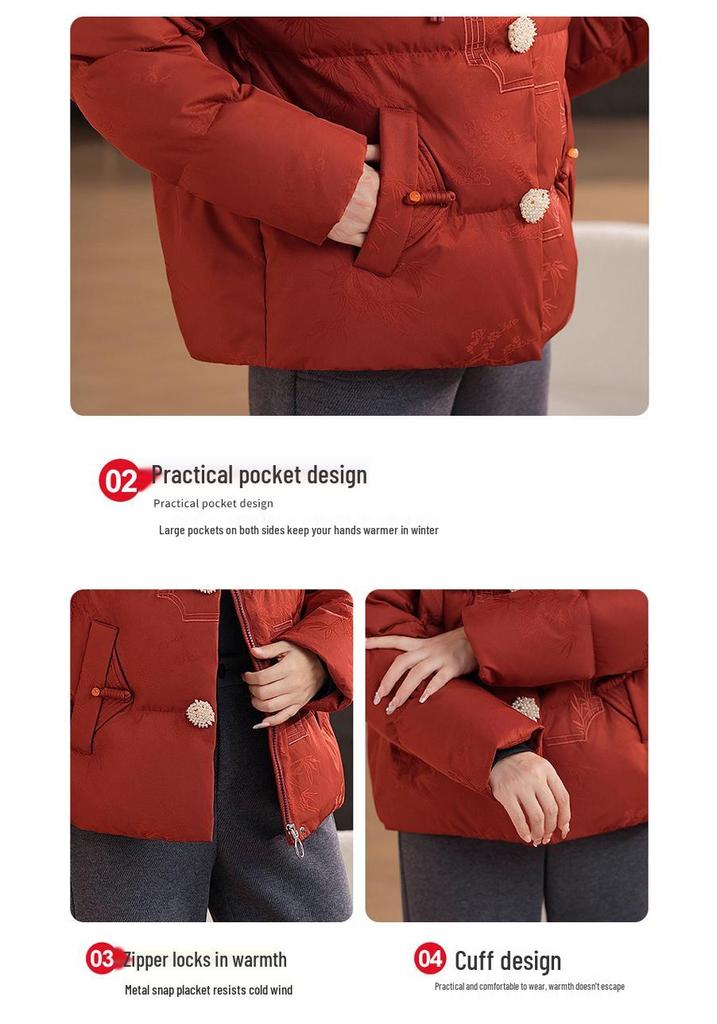 Petite Mother-in-Law Red Winter Down Jacket: Warm, Thickened Coat for Middle-Aged and Elderly Women