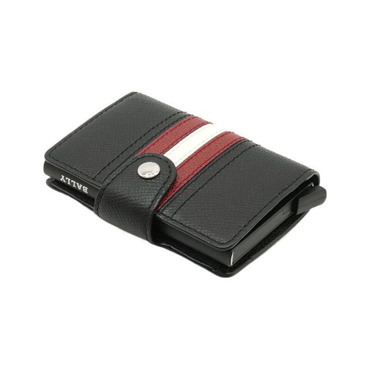 Bally Minimalist Striped Foldable Leather Card Wallet Men wallet Black 6227969