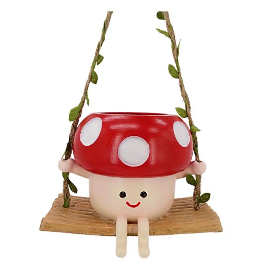 Swing Mushroom Hanging Planter Cartoon Mushroom Flower Pot Resin Succulents Planter