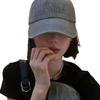 Letter Embroidered Washed Denim Baseball Cap for Women, Spring/Summer Japanese Style, Large Head Circumference, Wide Brim, Face-Slimming Hat