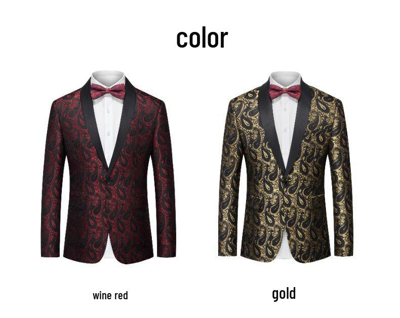Men's Slim-Fit Jacquard Blazer: Stylish Single-Breasted Formal Wear for Stage Performances, Weddings, and Banquets