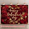 2D Happy Valentine's Day Banner, Red Rose & Gold Glitter Heart Background for Valentine's Photo Booth