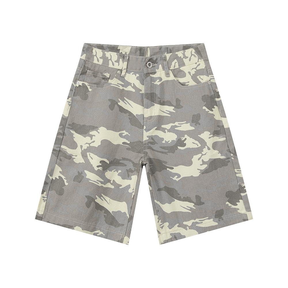 | Old washed denim shorts men's summer straight five-point pants retro medium pants