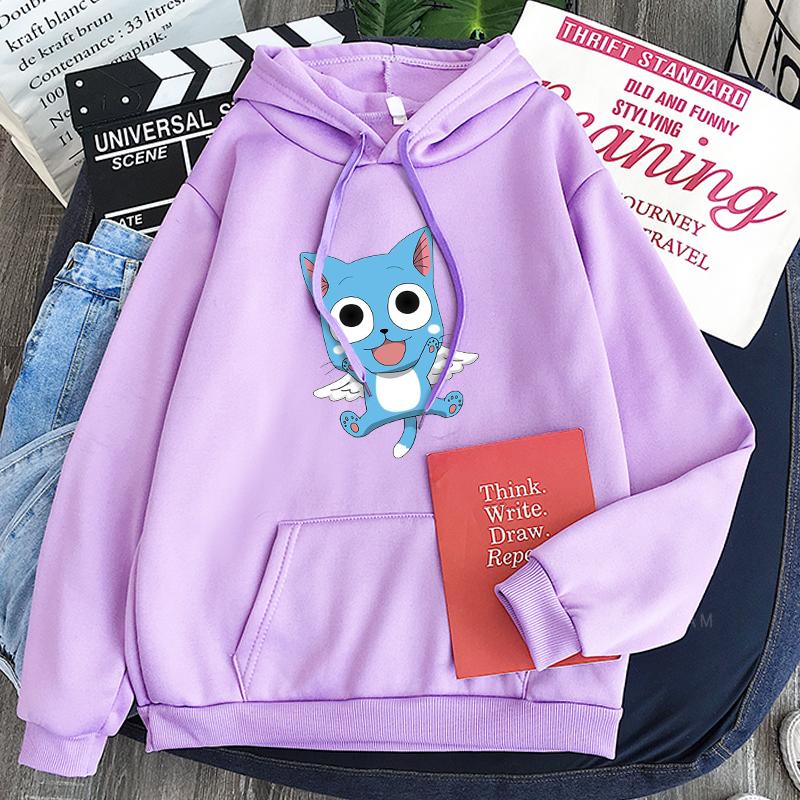 

Милий щасливий мультяшний принт з капюшоном, аніме, одяг Fairy Tail, чоловіки, жінки, толстовки в стилі печворк, повсякденний вільний пуловер, світшот Harajuku xs фіолетовий