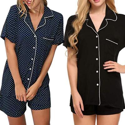 Women Stripe Dot Short Sleeve Button Blouse Shirt Shorts Set Sleepwear Nightwear