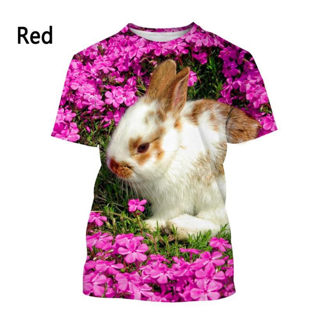 Cute Beautiful Rabbit 3D Printed T-shirt for Girls, Summer Casual Stylish Short Sleeve Round Neck Top