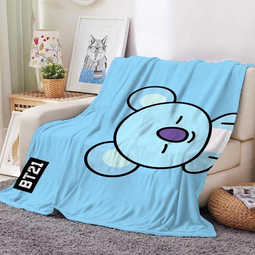 2022 Kreslená deka bt21 Měkké fleecové deky Deky Home Dekor Ložnice Obývací pokoj PohovkaDigital potištěné deky na cesty