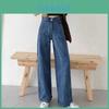 Denim Jeans For Women High Waist Wide Leg Thin Cotton Polyester Fabric For Office Wear