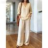 1116 Bohemian Print Cotton and Linen Shirt Wide-leg Pants Two-piece Set, Vacation Casual Suit Women Y1