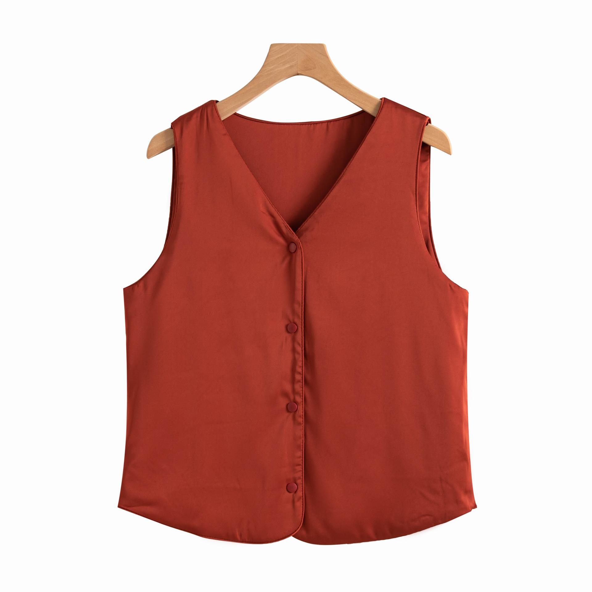 Silk 100% filled sleeveless V-neck vest, mulberry silk single-breasted warm vest, warm mulberry silk L