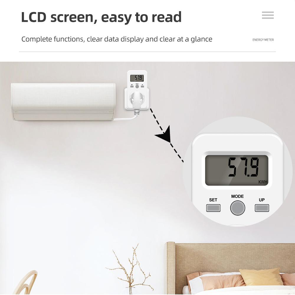 Digital Wattmeter 220V 110V AC Power Meter Electricy Consumption Energy Meter EU Plug Power Kilowatt Wattage Electricity Meter