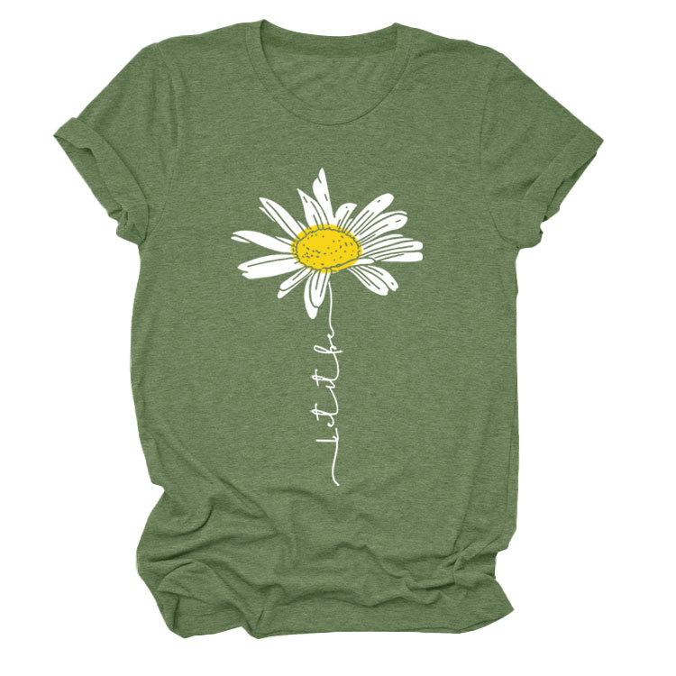 Sommer Rundhals 3D Gänseblümchen Print Top Modische Lässige Kurzarm Damen T-Shirts