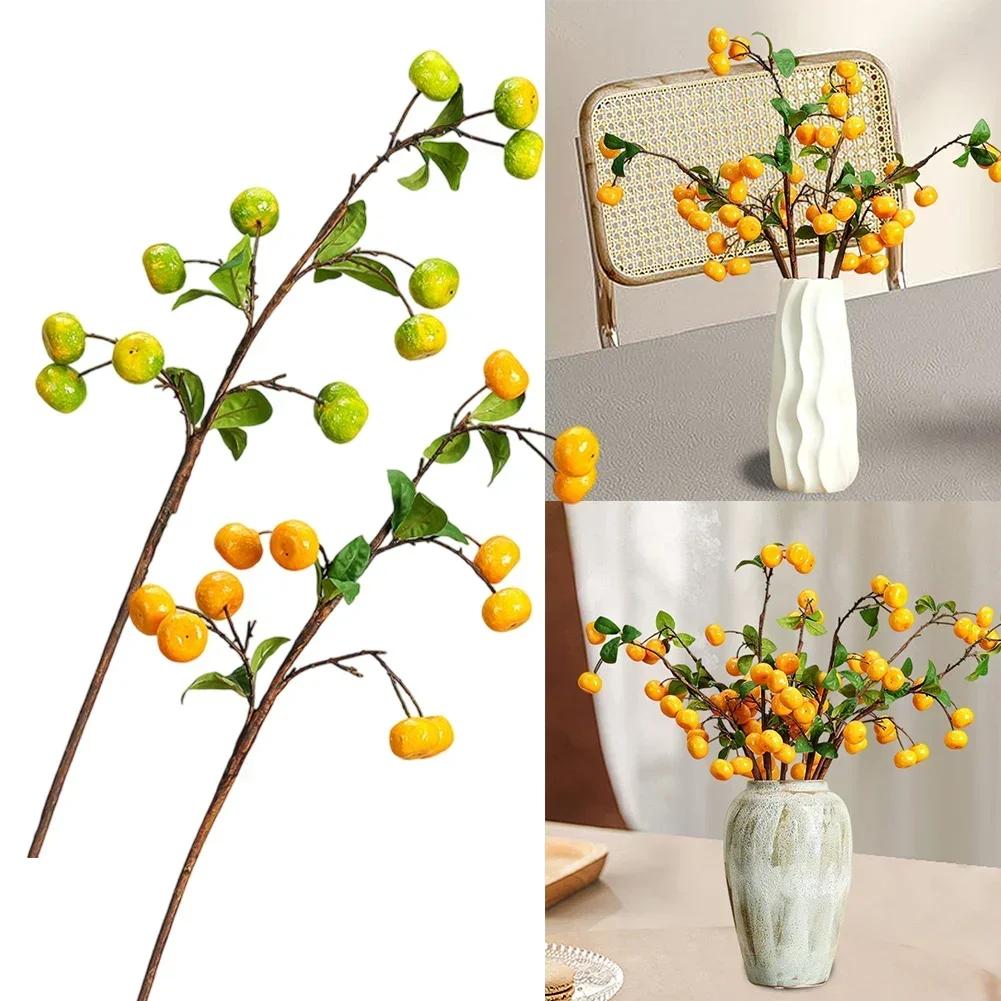 Künstlicher Orangenast Set mit 3 Stück für Heim Büro Hochzeit Dekoration Schaufensterdekoration mit lebensechten Früchten und flexiblen Drahtstielen
