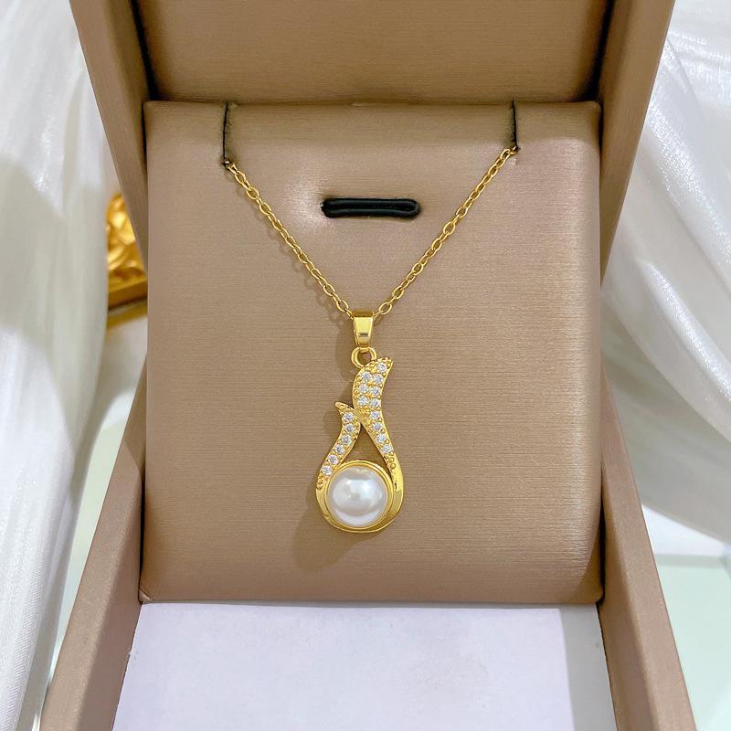 DIEYURO 316L Stainless Steel Steell Elegant Pearl Zircon Water Bottle Pendant Necklace Earrings Set Girl New Trend Jewelry Gift