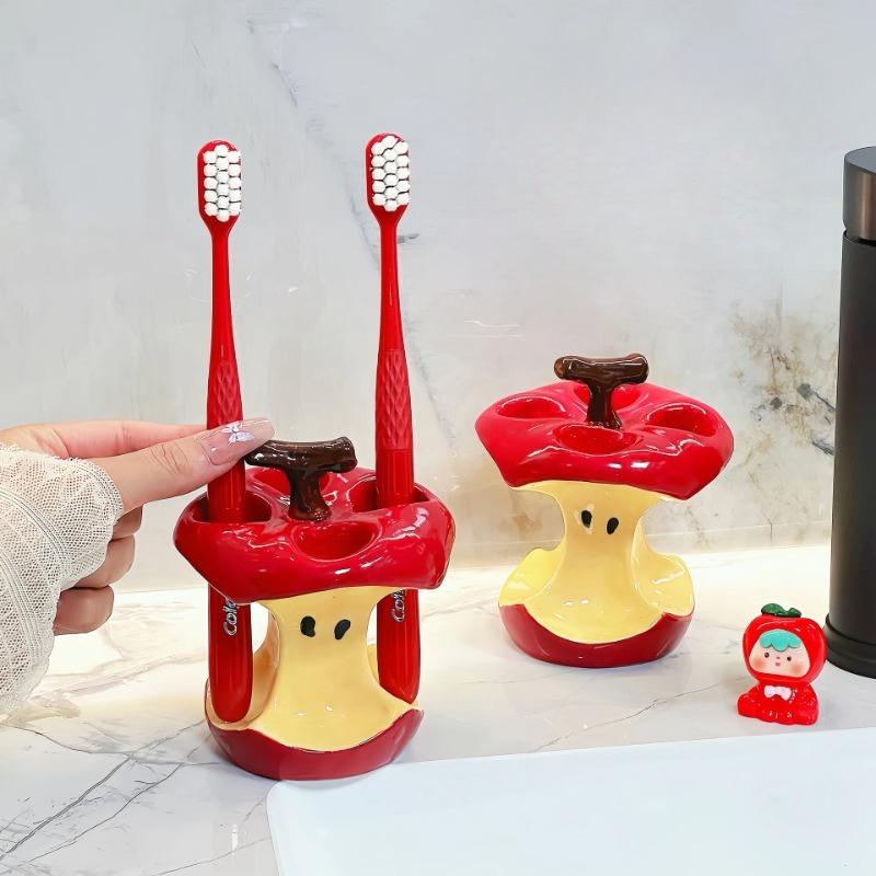 Ins Apple Toothbrush Holder Makeup Brush Storage Rack Ceramic Toothbrush Stand Household Bathroom Bathroom Accessories