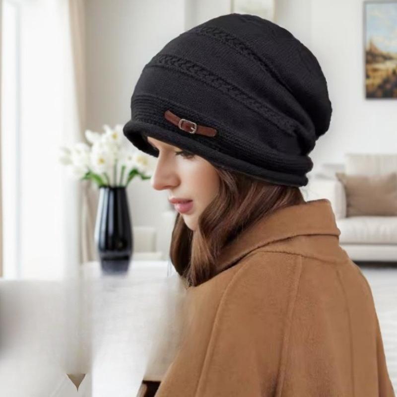 Fashionable and Versatile Pile Hat Large Head Circumference  Loose Toe Cap  Plus Velvet and Thickened Woolen Knitted Hat
