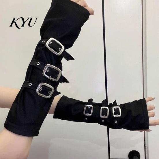 Unisex Fashion Gloves Goth Arm Warmers Fingerless for Women, Punk Metal Buckle Elastic Costume Accessories Warmers, Gothic Steampunk Sleeves, Cosplay