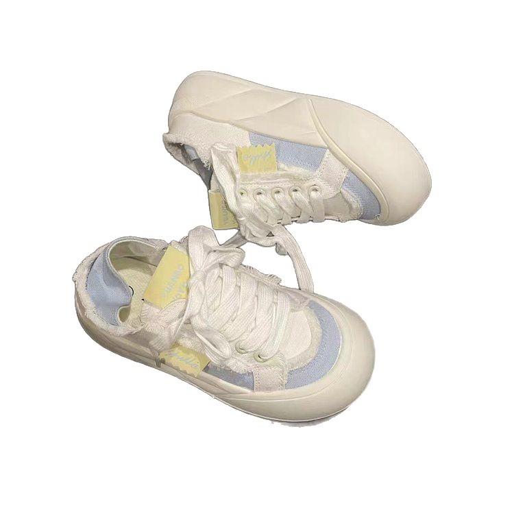 Spring, autumn and summer two wear women's canvas shoes new thick baseplate shoes little white shoes thin breathable bread women