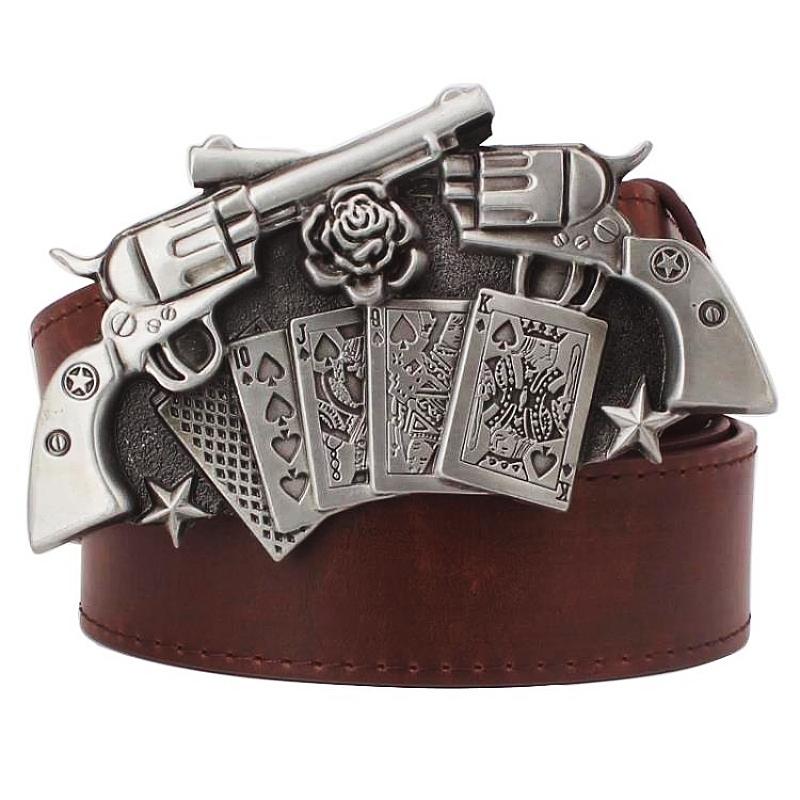 Rose Gun Belt Metal Buckle Lucky Gamble Poker Betting Heavy Metal Rock Decorative Belt Punk Style Playing Card Street Hip Hop 105CM