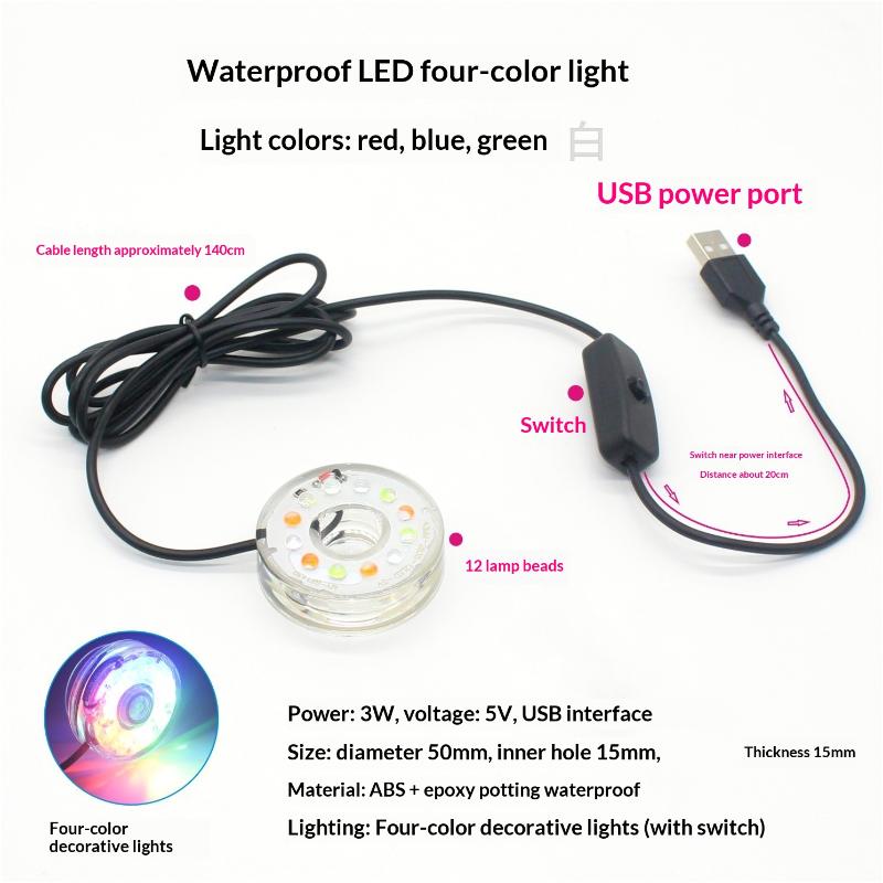 

DC Waterproof Round Lamp USB LED Illumination Colorful Light With Hole For Fish Tank Pool Garden Aquarium Decor Lighting