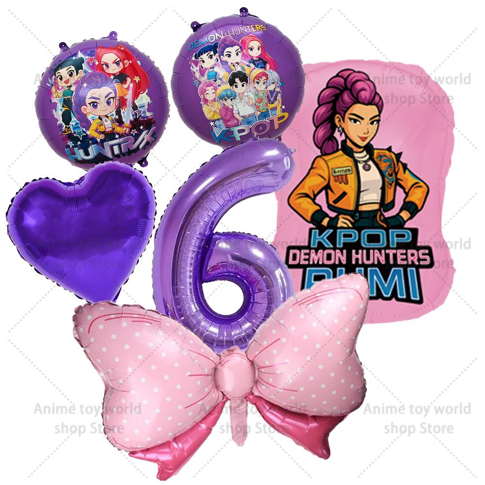 K-pop Demon Hunters Balloons Birthday Party Decoration Number 1-10 Baloon Set Kids Girls Korean Group Globals MIRA RUMI ZOEY Round Sensory Compression