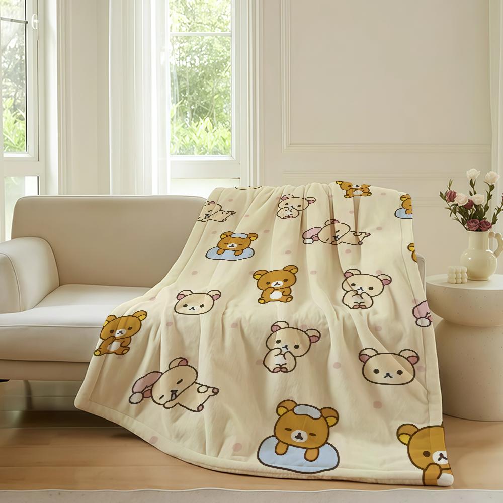 Kawaii R-Rilakkuma-Cartoon Blanket Warm Soft Suitable For Bedroom Sofa Bed Living Room Office Travel Camping Gifts