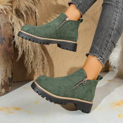 Booties Fall Winter New Fashion Comfortable Round Toe Double Zip Platform Block Heel Women's Shoes