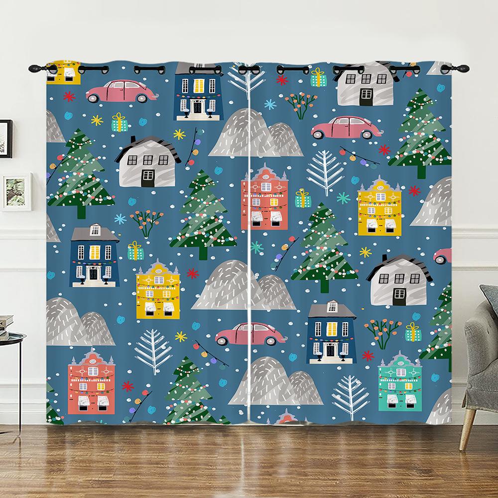 Curtains Christmas Illustration 3D Digital Printing Blackout Curtain Perforated Bedroom Living Room