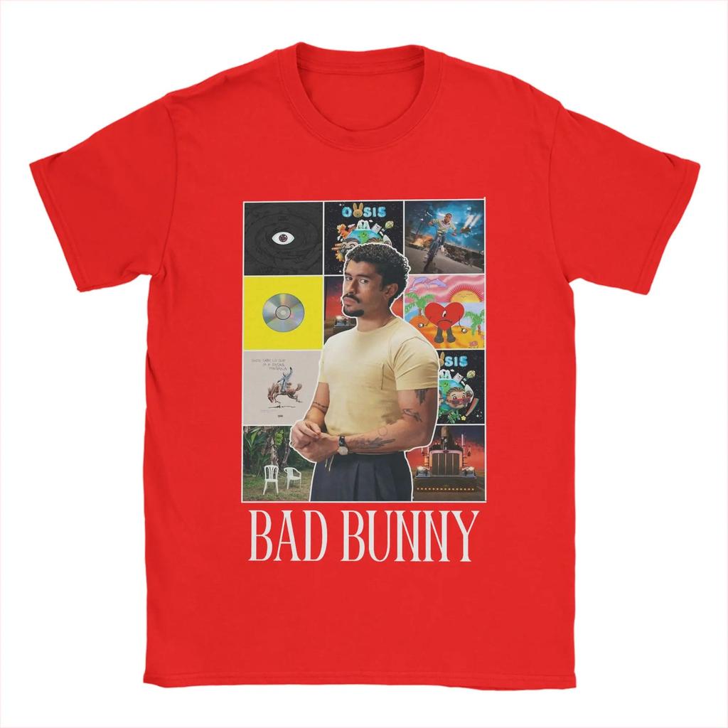 Bad Bunny Album Collage Portrait T-Shirt, Unisex Latin Music Fan Streetwear Tee, 100% Cotton Casual Short Sleeve Top
